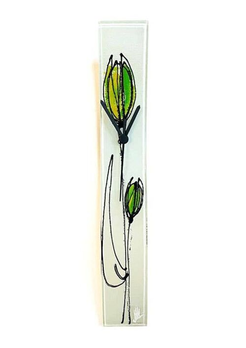 Tulip Glass Wall Clock With Green Tulips 6X41 Cm