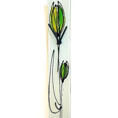 Tulip Glass Wall Clock With Green Tulips 6X41 Cm