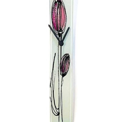 Reloj de pared de cristal Tulip con tulipanes morados 6X41 cm