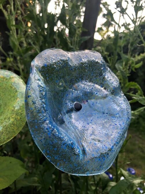 Glass Flower "Outdoor" in Transparent, Green, Dark Blue