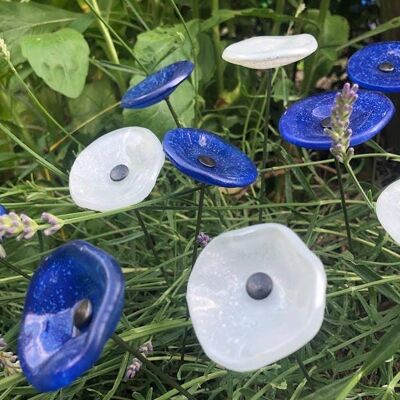 Glass Flower For Indoor Use In Dark Blue, Light Blue