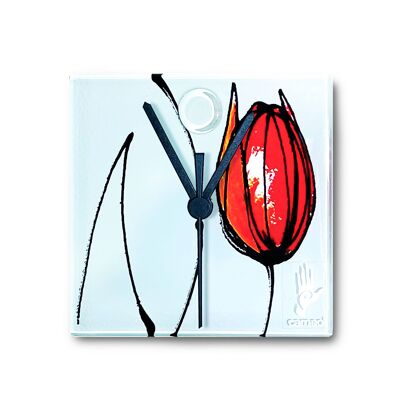 Horloge murale tulipe avec tulipes rouges 13X13 Cm