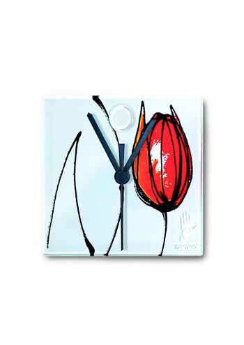 Horloge murale tulipe avec tulipes rouges 13X13 Cm