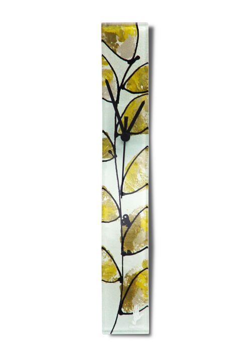 Leaf For Gold-Yellow Glass Wall Clock 6X41 Cm