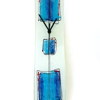 Reloj de pared Cubie de cristal blanco-azul 10X41 cm