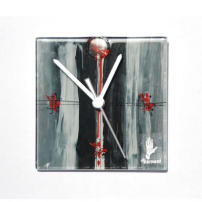 Sombre Grey-Red Wall Clock 13X13 Cm