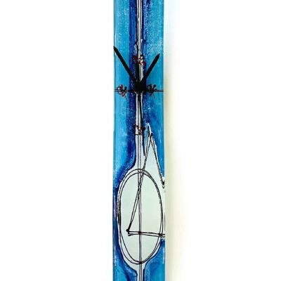 Geometrie-Wanduhr aus blauem Glas, 6 x 41 cm