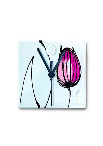 Horloge murale tulipe avec tulipes violettes 13X13 Cm