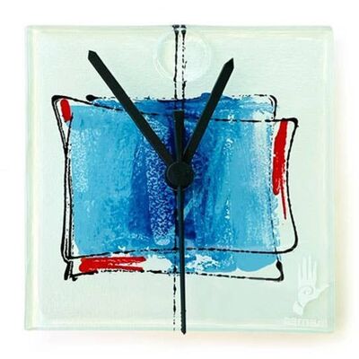 Cubie Weiß-Blaue Wanduhr 13X13 cm