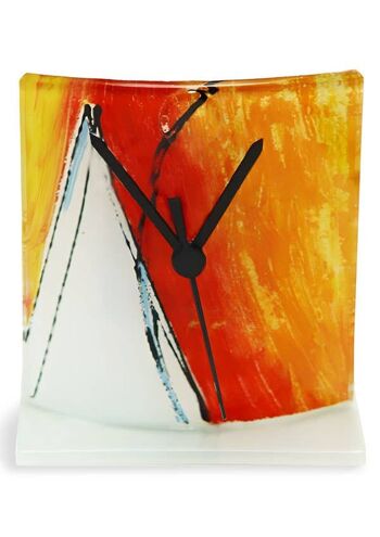 Horloge de table à géométrie orange-blanc, taille 12x14 cm