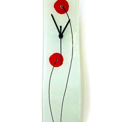 Horloge murale en verre coquelicot blanc-rouge 10x41 cm