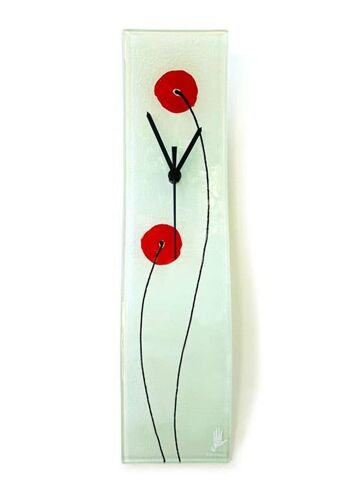 Horloge murale en verre coquelicot blanc-rouge 10x41 cm 1