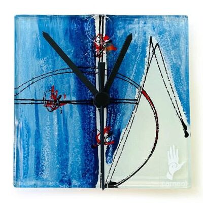 Horloge murale bleue géométrie 13X13 Cm