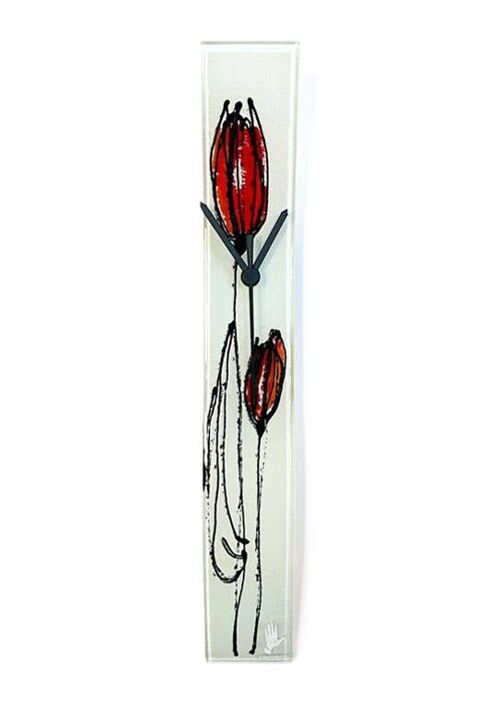 Tulip White-Red Glass Wall Clock With Tulips 6X41 Cm