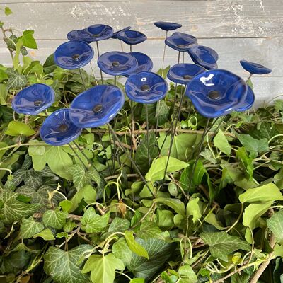 Round Small Glass Flower For Indoor Use In Dark Blue