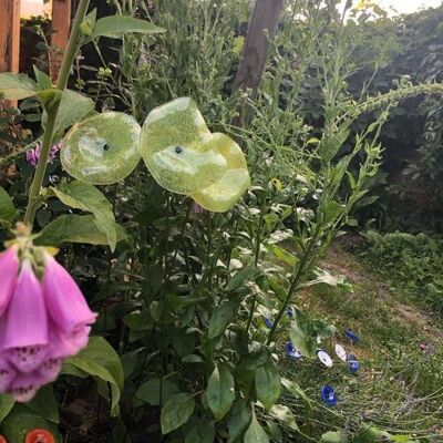 Fleur en verre "Outdoor" en transparent-vert pomme-jaune