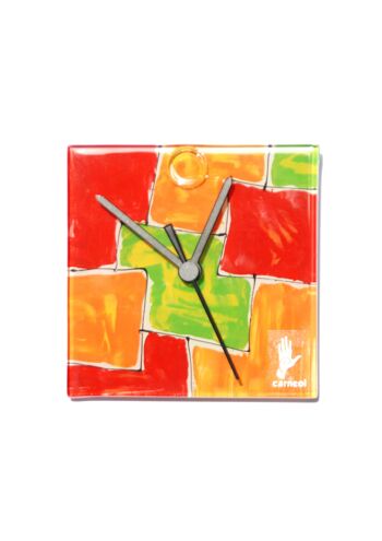 Horloge murale mosaïque rouge-orange 13X13 Cm