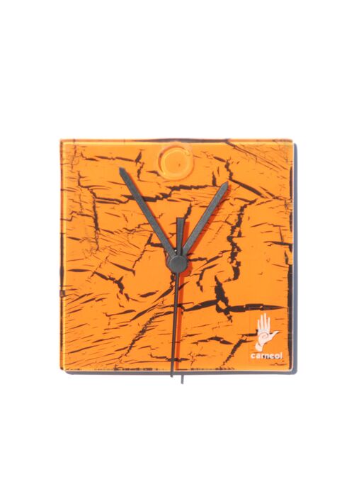 Crackled Orange Glass Wall Clock 13X13 Cm