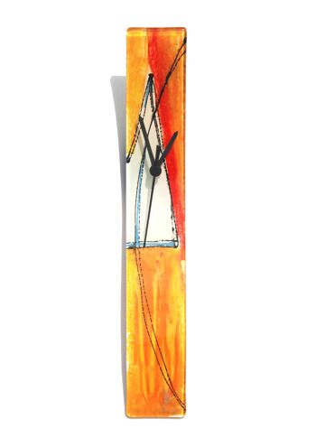 Horloge murale en verre géométrique orange-blanc 6x41 cm 2