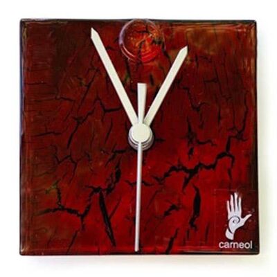 Horloge murale en verre rouge craquelé 13X13 Cm