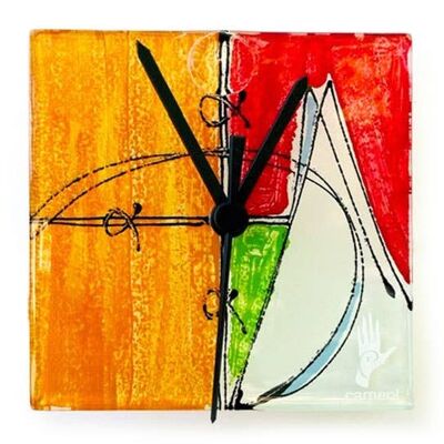 Horloge murale géométrie rouge-vert 13X13 Cm