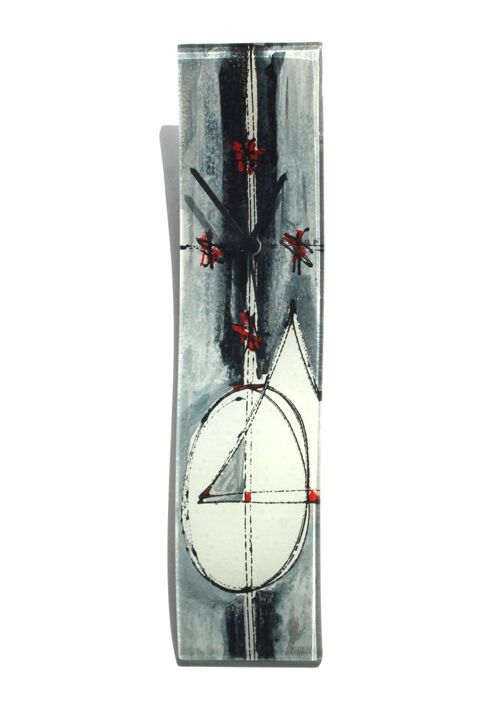 Geometry Grey-Red Glass Wall Clock 10X41 Cm