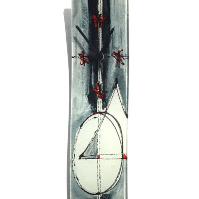 Geometry Grey-Red Glass Wall Clock 10X41 Cm