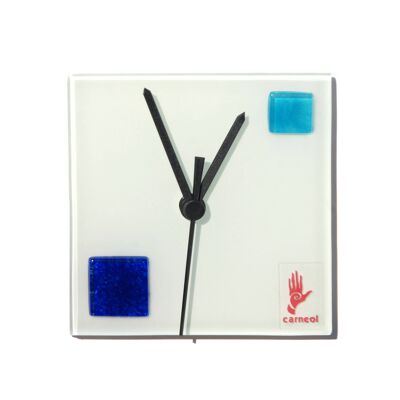 Horloge murale Patchy blanc-bleu 13X13 Cm