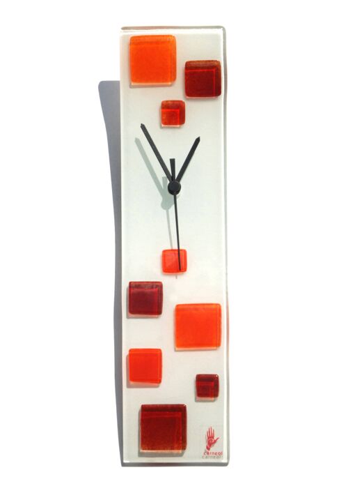 Patchy White-Orange Glass Wall Clock 10X41 Cm
