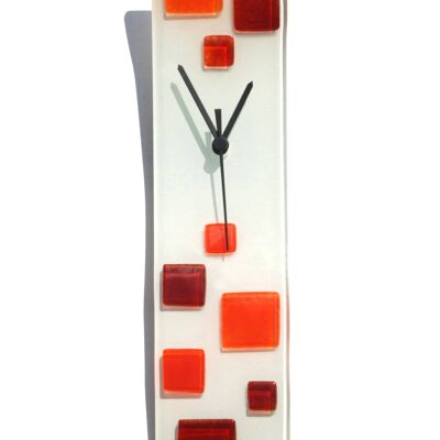 Reloj de pared de cristal Patchy blanco-naranja 10X41 cm