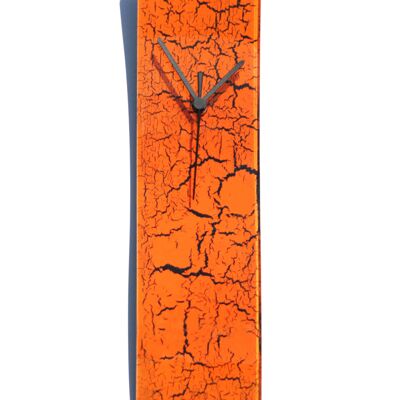 Wanduhr aus knisterndem orangefarbenem Glas, 10 x 41 cm