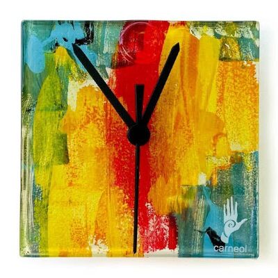 Reloj de Pared Amasona Cristal Amarillo-Azul 13X13 Cm