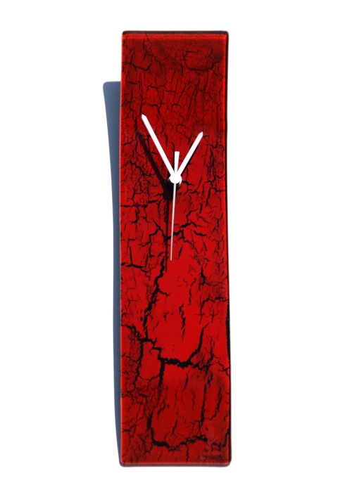Crackled Red Glass Wall Clock 10X41 Cm
