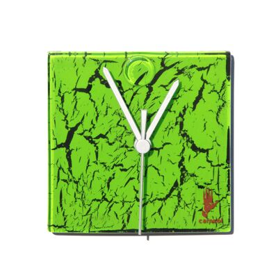 Wanduhr aus knisterndem grünem Glas, 13 x 13 cm