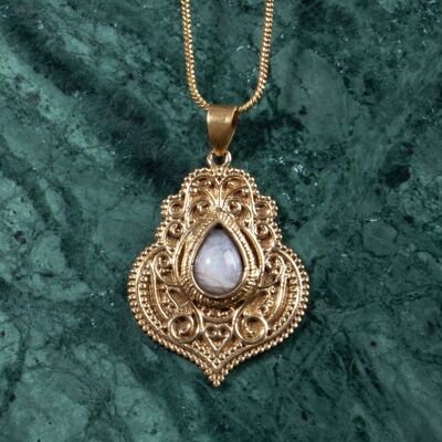 Collar mandala piedra lunar oro hecho a mano