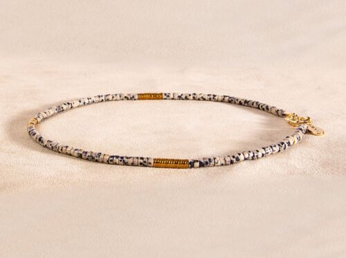 Dalmatiner Jaspis Heishi Perlen Kette choker Kette gold handgemacht