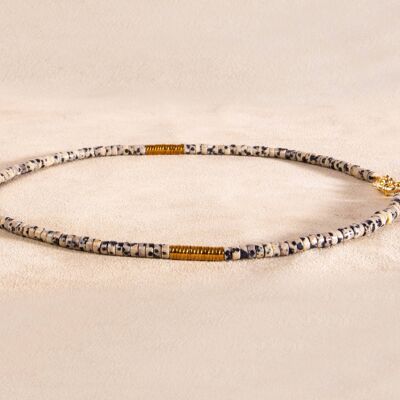 Dalmatian Jasper Heishi Beaded Necklace Choker Necklace Gold Handmade