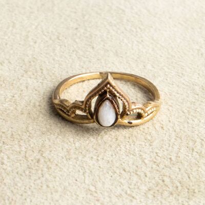 Tiara crown ring with moonstone tip gold handmade