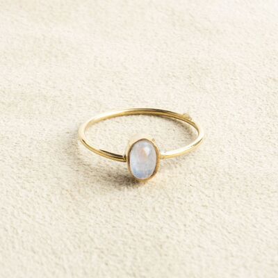 White oval dainty moonstone ring gold