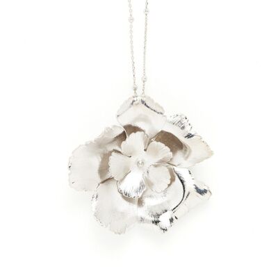 Long Necklace Orphée Silver Flowers