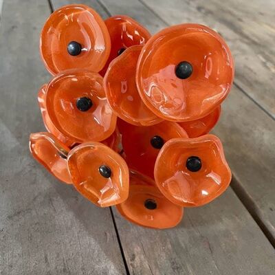 Round Small Glass Flower For Indoor Use In Orange Colour