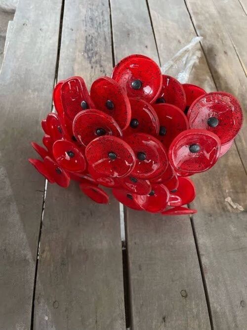Round Small Glass Flower For Outdoor Use In Red, Black