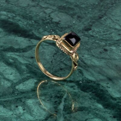 Schwarzer Onyx Ring eckig gold Jugendstil