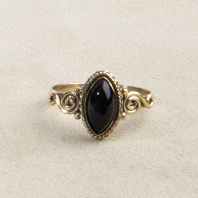 Black oval onyx gemstone ring playful