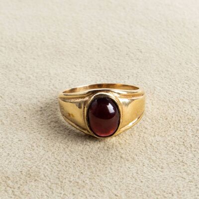 Natural oval garnet signet ring