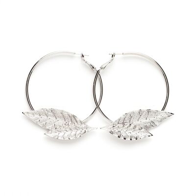 Pendientes de aro Thalie Silver Leaves