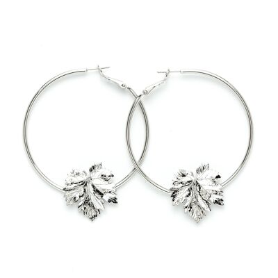Héra silver leaf hoop earrings