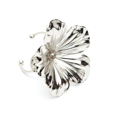 Maxi Ring Gaïa Silver Adjustable Flower