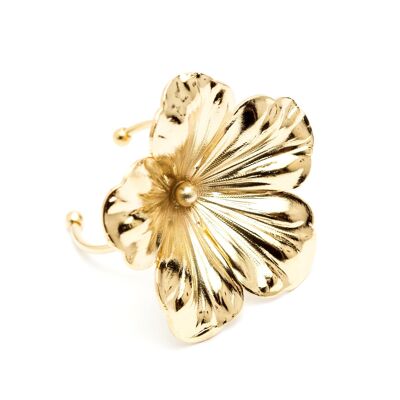 Anello regolabile maxi fiore d'oro Gaïa