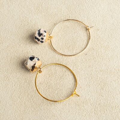 Dalmatian jasper fine hoop earrings gold plated